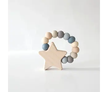 Star Charm Wood and Silicone Teething Toy for Baby - Riverbed