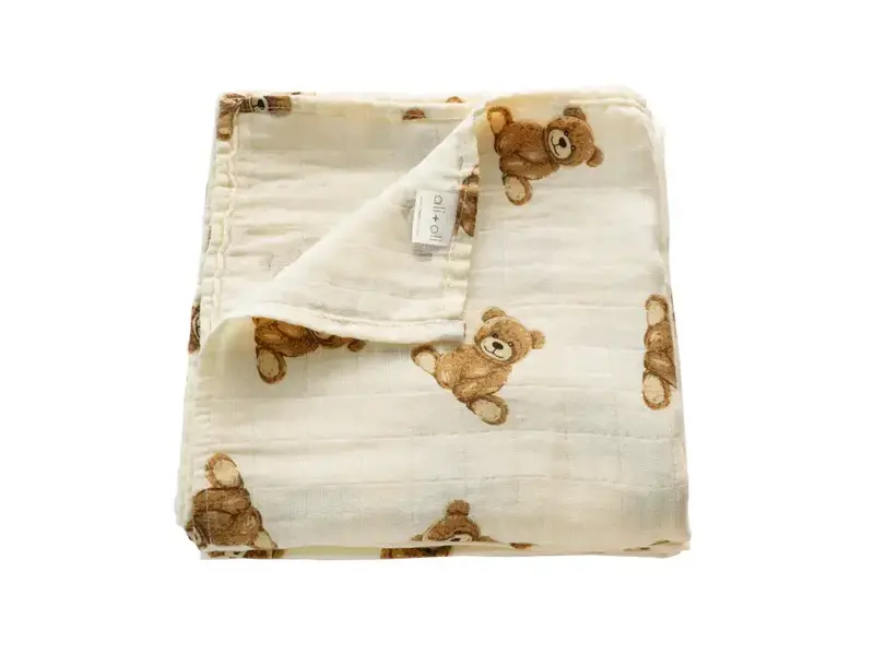 Ali + Oli Muslin Swaddle Blanket (Teddy Bear)