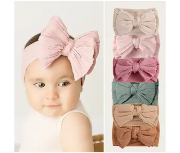 Cable knit Big bow Baby headband - pearl pink