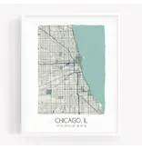 Sparks House Co. Chicago Watercolor Framed Map Poster 8x10 - Beige