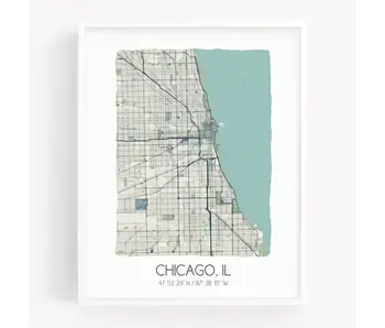 Chicago Watercolor Framed Map Poster 8x10 - Beige