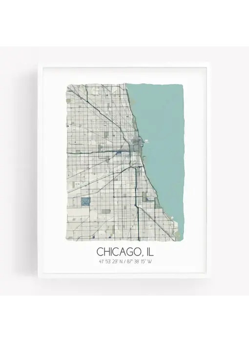 Chicago Watercolor Framed Map Poster 8x10 - Beige