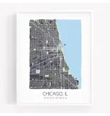 Sparks House Co. Chicago Watercolor Framed Map Poster 8x10 - Gray