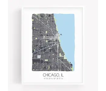 Chicago Watercolor Framed Map Poster 8x10 - Gray