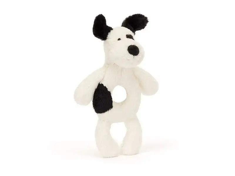 JellyCat Inc Bashful Black and Cream Puppy Ring Rattle