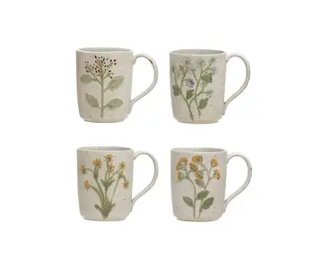 12 oz. Hand-Painted Stoneware Mug w/ Botanicals