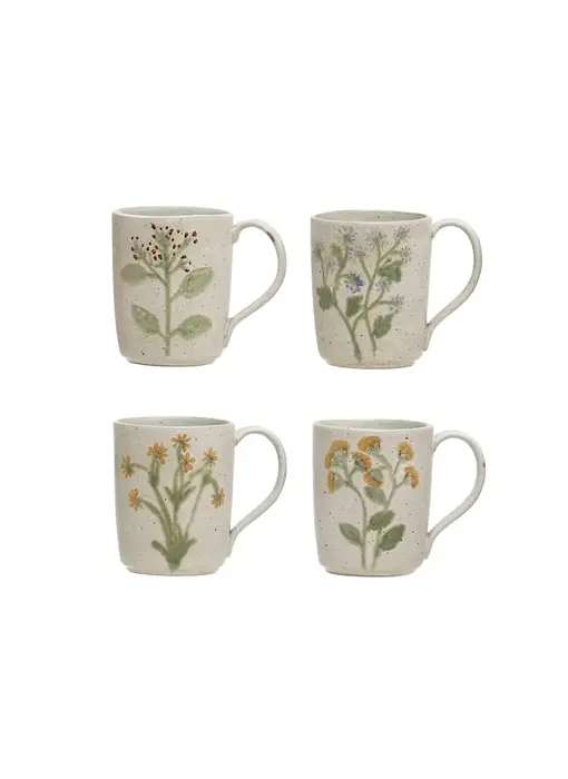 12 oz. Hand-Painted Stoneware Mug w/ Botanicals