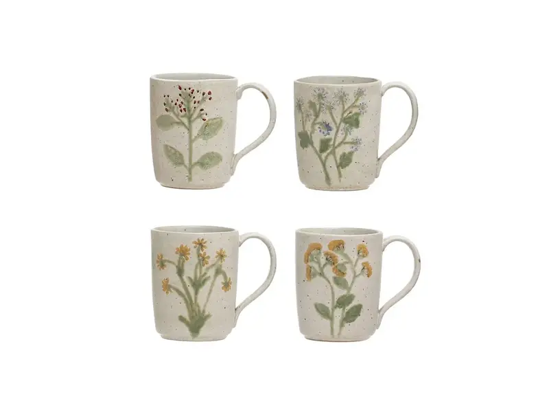 Creative Co-OP 12 oz. Hand-Painted Stoneware Mug w/ Botanicals