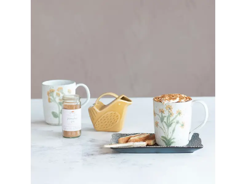 Creative Co-OP 12 oz. Hand-Painted Stoneware Mug w/ Botanicals