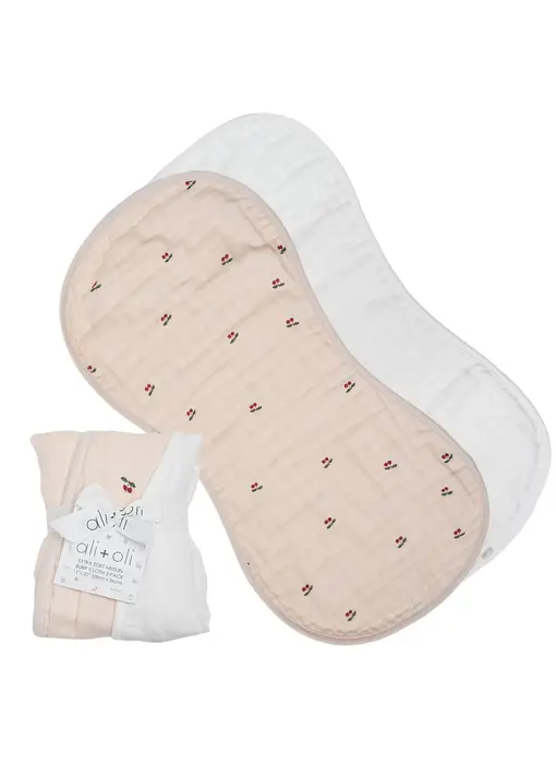 Bamboo Muslin Burp Cloth Set 2-Pack (Cherry/White)