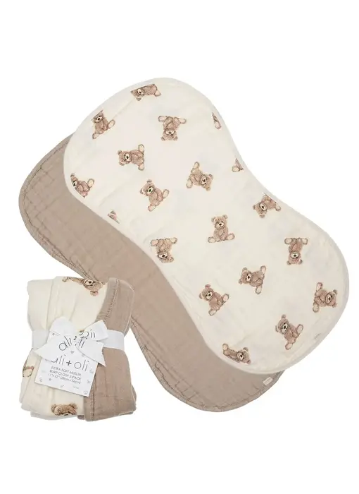 Bamboo Muslin Burp Cloth Set 2-Pack (Teddy/Taupe)