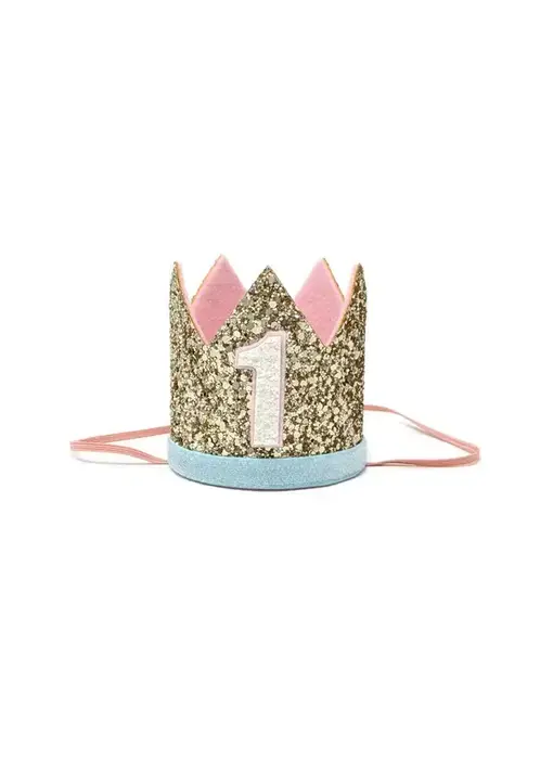Pale Gold and Aqua Glitter Trim Crown | 1 Year
