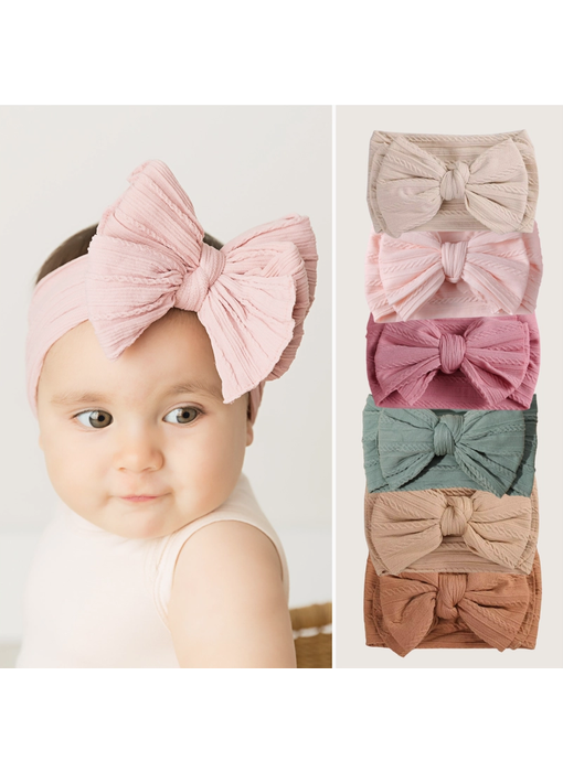 Cable knit Big bow Baby headband - white