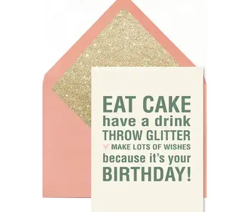 Eat Cake Throw Glitter Birthday Greeting Card