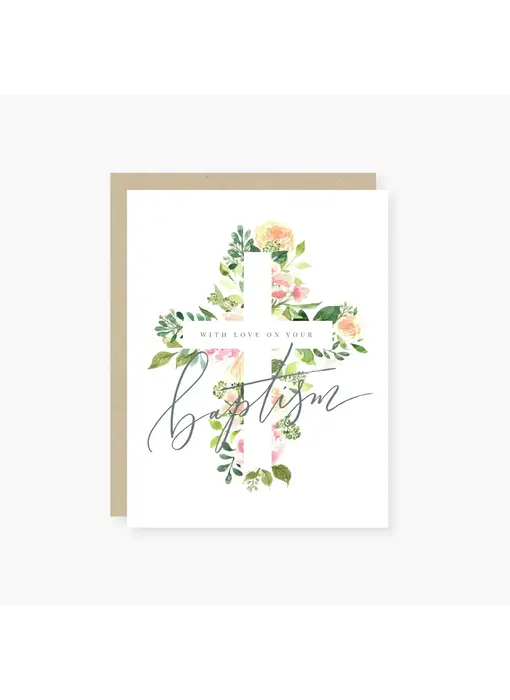 Floral Cross Baptism Card