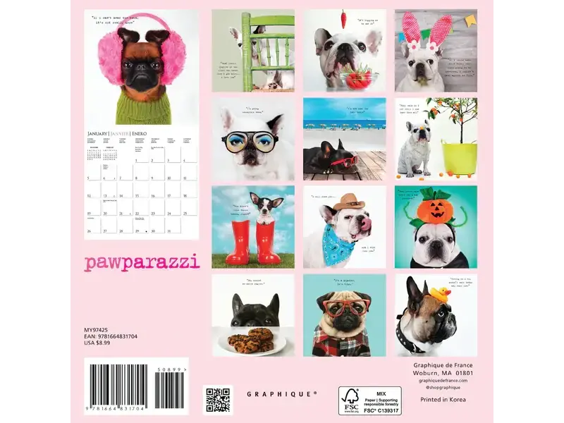 Graphique De France Pawparazzi 7 x 7 Wall Calendar