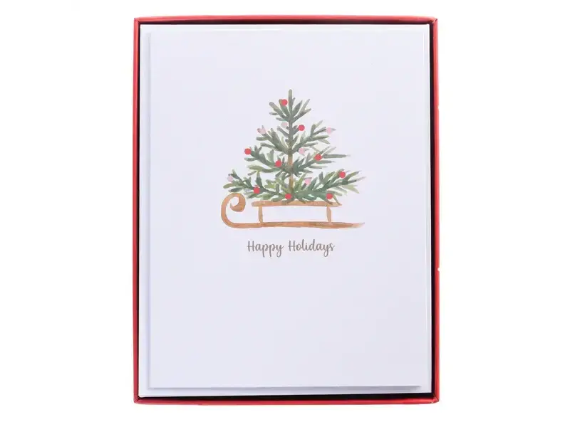 Graphique De France Watercolor Tree and Sleigh  Mid-Sized Holiday Boxed Cards