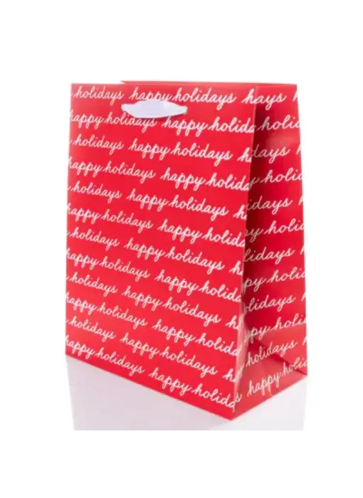 Classic Holiday Medium Portrait "Happy Holidays" Red Gift Bag