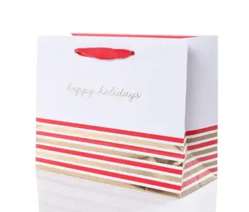 Classic Holiday Medium Landscape "Happy Holidays" White Gift Bag