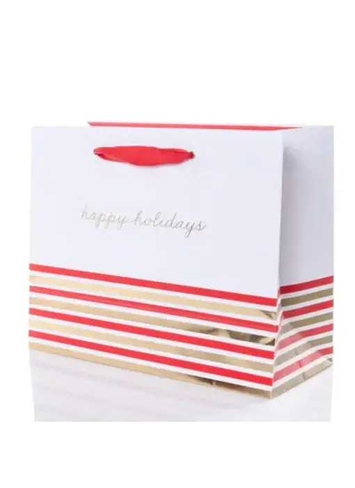 Classic Holiday Medium Landscape "Happy Holidays" White Gift Bag