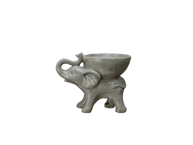 Creative Co-OP Stoneware Elephant w/ Bowl, Grey