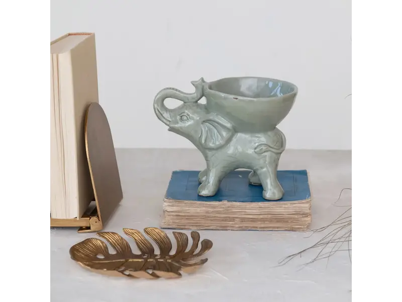 Creative Co-OP Stoneware Elephant w/ Bowl, Grey