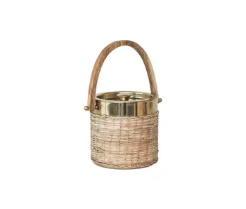 1-1/2 Quart Stainless Steel & Woven Rattan Ice Bucket w/ Mango Wood Handle