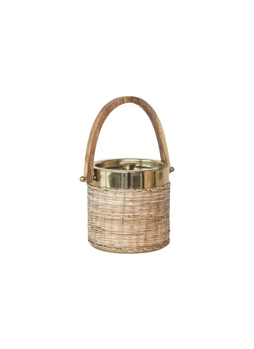 1-1/2 Quart Stainless Steel & Woven Rattan Ice Bucket w/ Mango Wood Handle