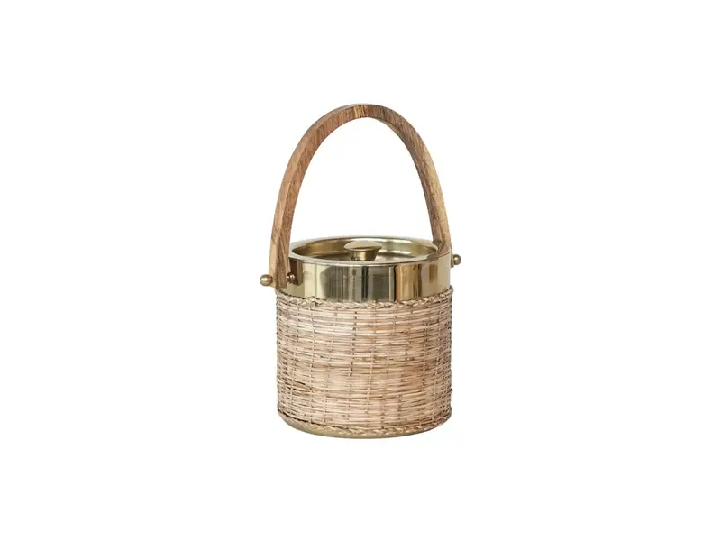 Creative Co-OP 1-1/2 Quart Stainless Steel & Woven Rattan Ice Bucket w/ Mango Wood Handle