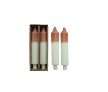 8"H Unscented Two-Tone Pleated Taper Candles in Box, Set of 2