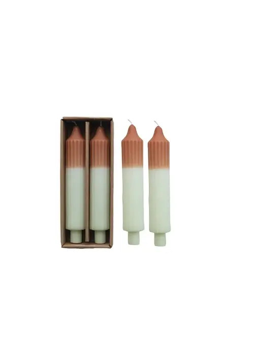 8"H Unscented Two-Tone Pleated Taper Candles in Box, Set of 2