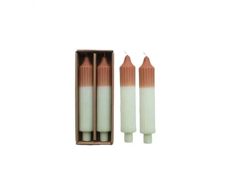 Creative Co-OP 8"H Unscented Two-Tone Pleated Taper Candles in Box, Set of 2