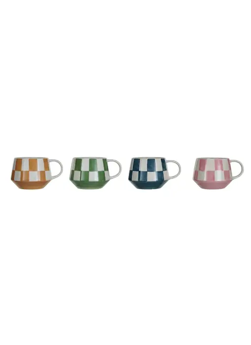 10 oz. Stoneware Mug w/ Check Pattern