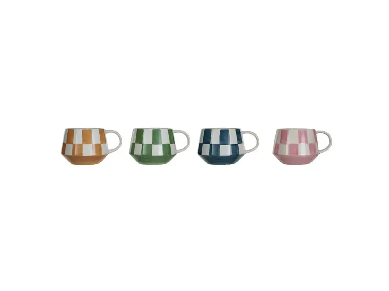 Creative Co-OP 10 oz. Stoneware Mug w/ Check Pattern