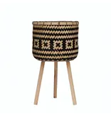 Bloomingville Hand-Woven Bamboo Basket with Wood Legs and Pattern