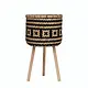Hand-Woven Bamboo Basket with Wood Legs and Pattern
