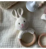 Ali + Oli Baby Teething Toy Rattle Wood Ring Crochet (Bunny)