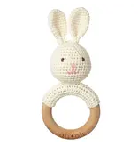 Ali + Oli Baby Teething Toy Rattle Wood Ring Crochet (Bunny)