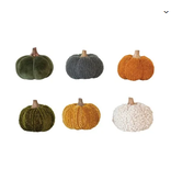 Creative Co-OP Cotton Blend Bouclé/Velvet Pumpkin w/ Wood Stem - 6 Assorted Styles