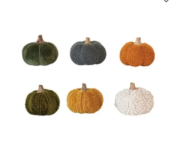 Cotton Blend Bouclé/Velvet Pumpkin w/ Wood Stem - 6 Assorted Styles