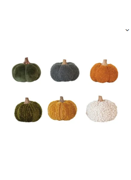 Cotton Blend Bouclé/Velvet Pumpkin w/ Wood Stem - 6 Assorted Styles