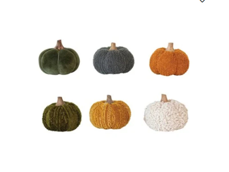 Creative Co-OP Cotton Blend Bouclé/Velvet Pumpkin w/ Wood Stem - 6 Assorted Styles