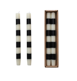 Creative Co-OP Taper Candles w/ B&W Stripes in Box, Set of 2, 10" H
