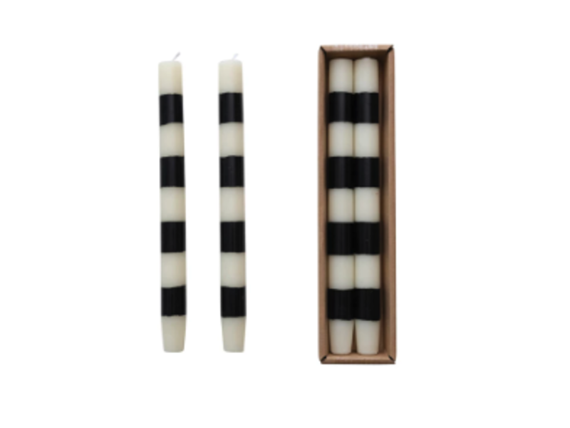 Creative Co-OP Taper Candles w/ B&W Stripes in Box, Set of 2, 10" H