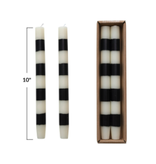 Creative Co-OP Taper Candles w/ B&W Stripes in Box, Set of 2, 10" H