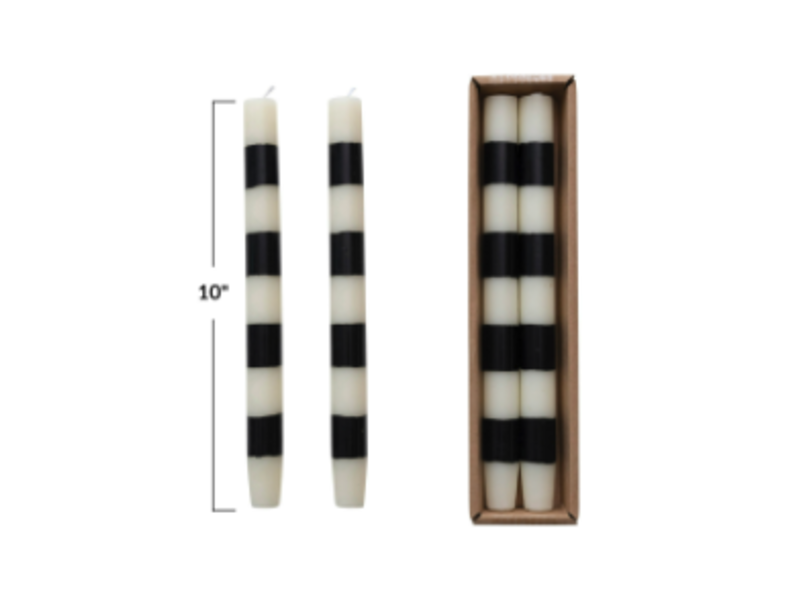 Creative Co-OP Taper Candles w/ B&W Stripes in Box, Set of 2, 10" H
