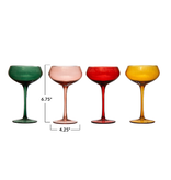 Creative Co-OP Stemmed Champagne/Coupe Glass, 8 oz.,  4 Assorted Colors