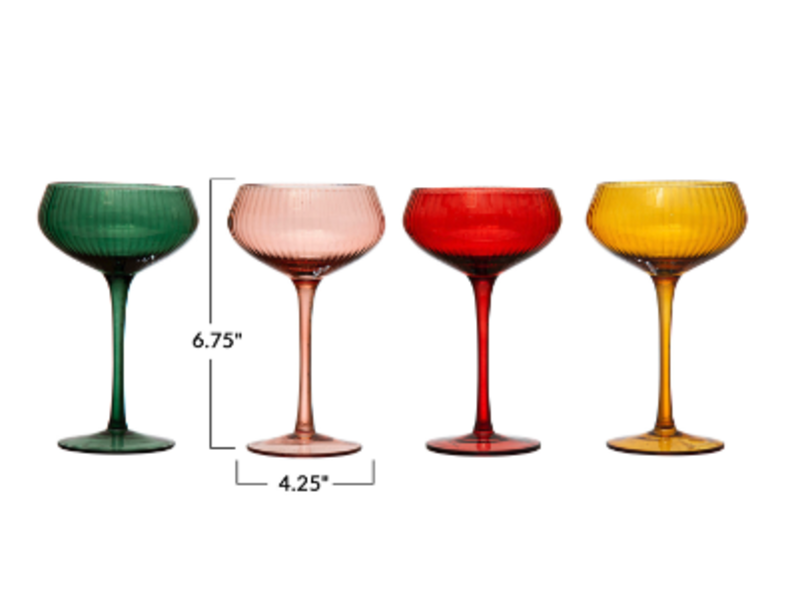 Creative Co-OP Stemmed Champagne/Coupe Glass, 8 oz.,  4 Assorted Colors