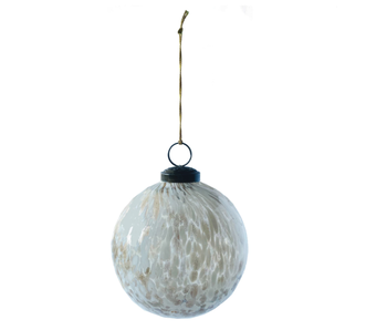 Recycled Confetti Glass Ball Ornament, 4" White & Gold Finish