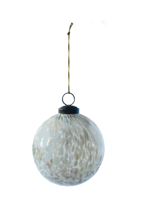 Recycled Confetti Glass Ball Ornament, 4" White & Gold Finish